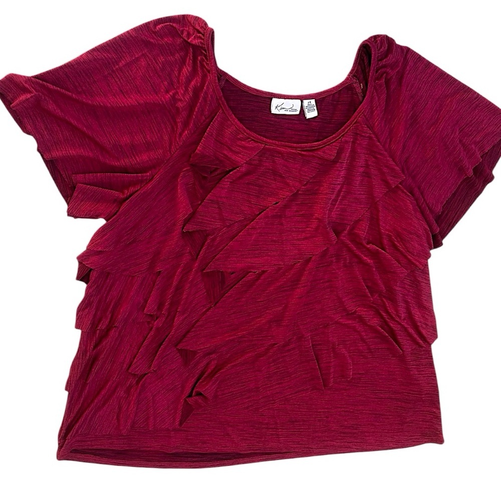 Kim Rogers Plus Women’s Blouse 2X Kim Rogers Red Short Sleeve Ruffle Tier Top 2X